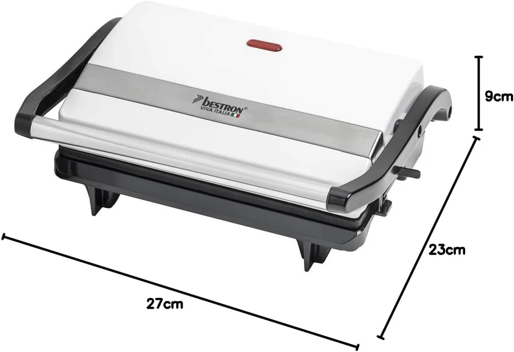 Bestron sumuštinių ir panini grilis 700 W su nelimpančiomis 22,5 × 14 cm plokštėmis APM123W