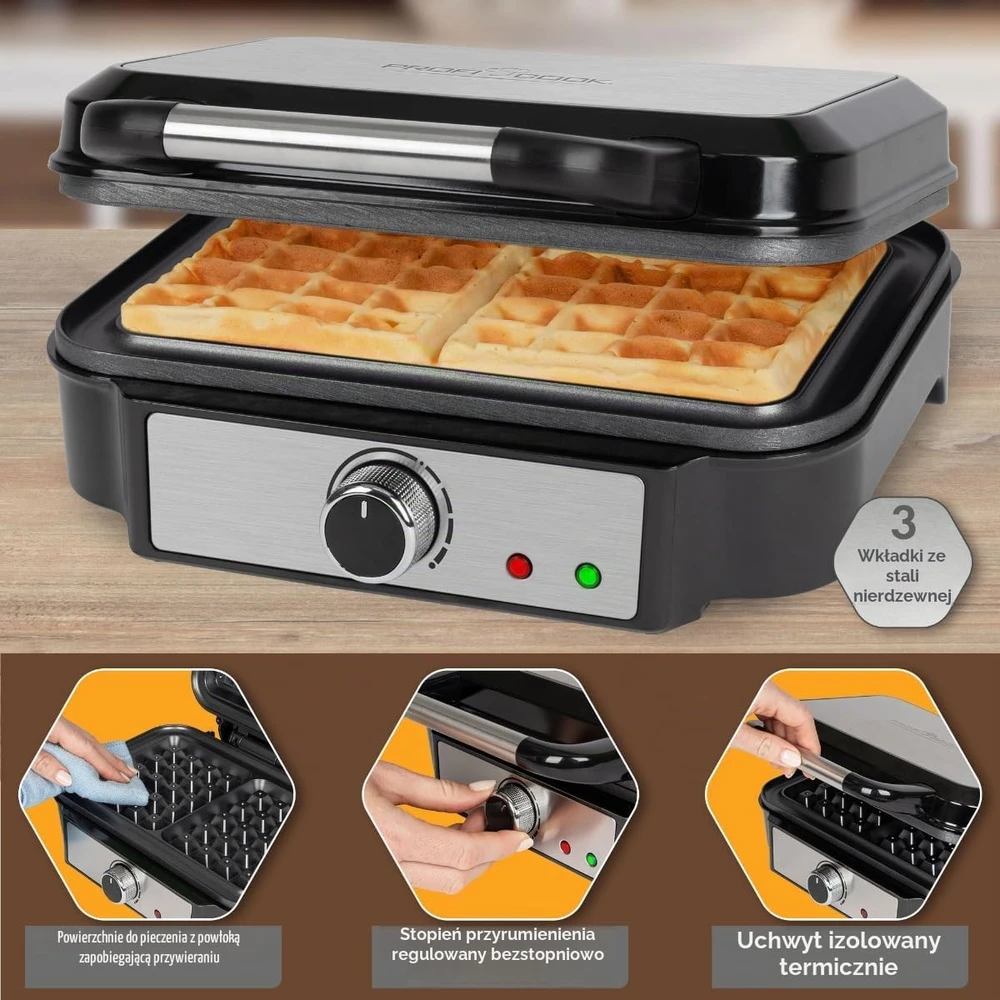 Profi Cook vaflinė belgiškiems vafliams su 2 kepimo plokštėmis, 1000 W, PC-WA1240