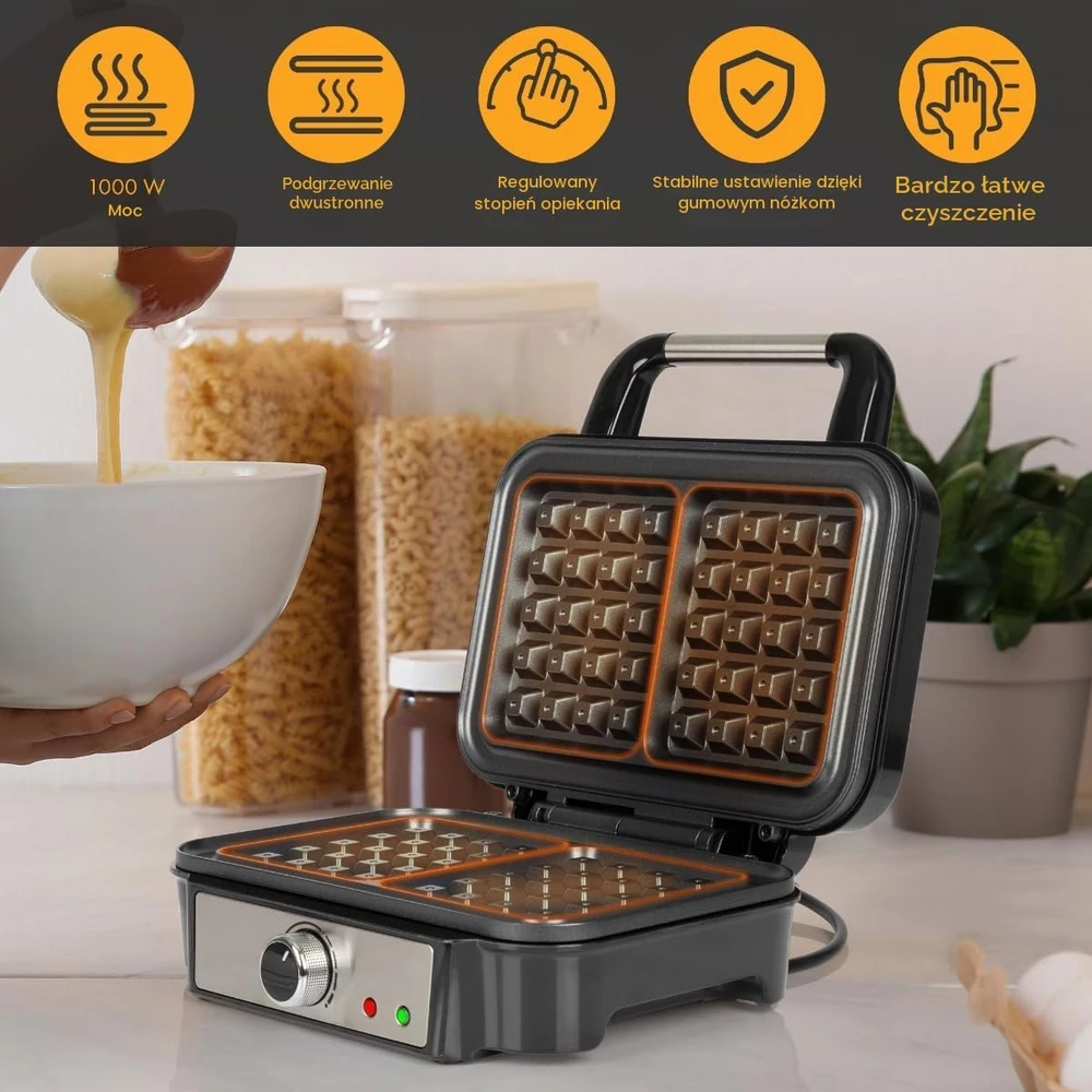 Profi Cook vaflinė belgiškiems vafliams su 2 kepimo plokštėmis, 1000 W, PC-WA1240