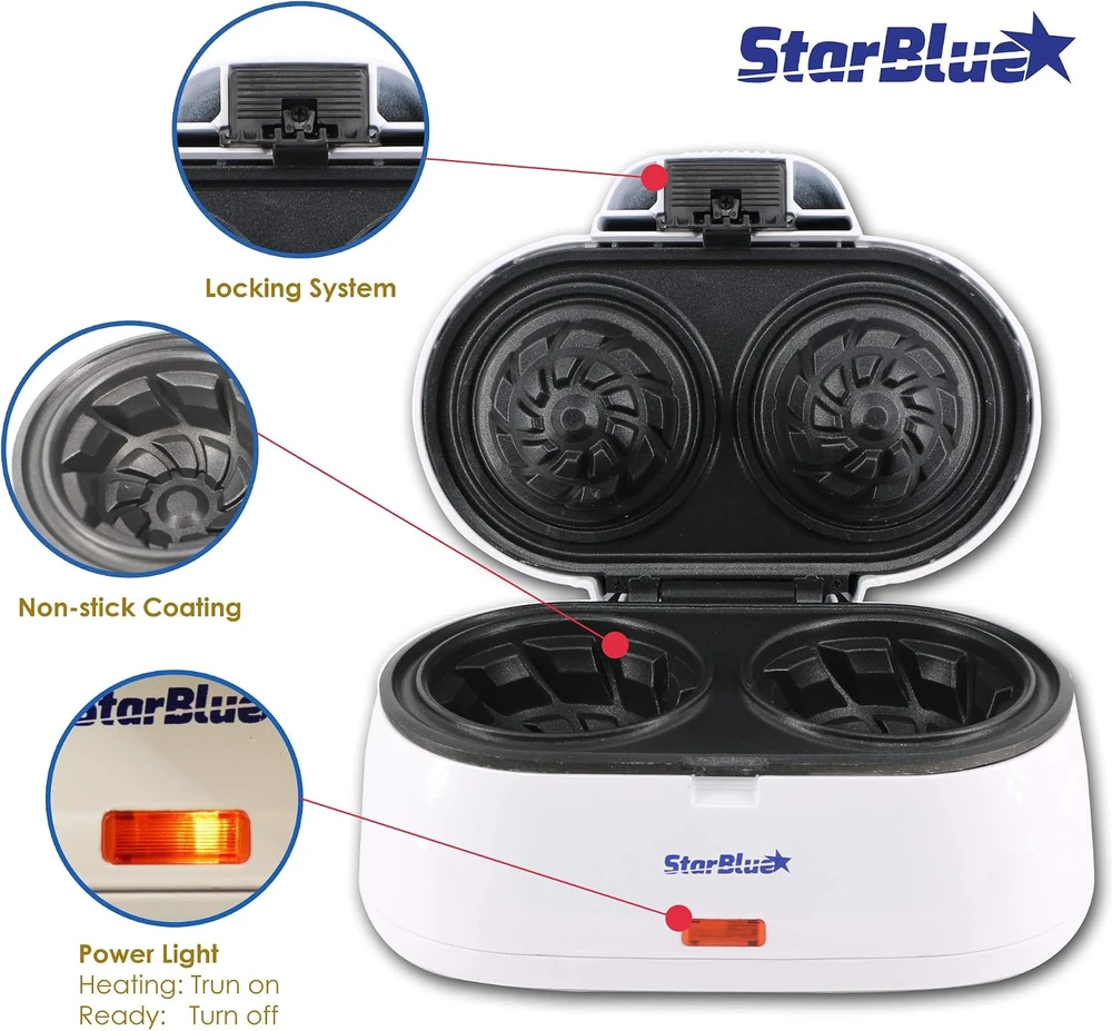Sumuštinių keptuvas StarBlue dviguba belgiškų vaflių keptuvė dubenėlio formos 1200 W SB-SW2238D