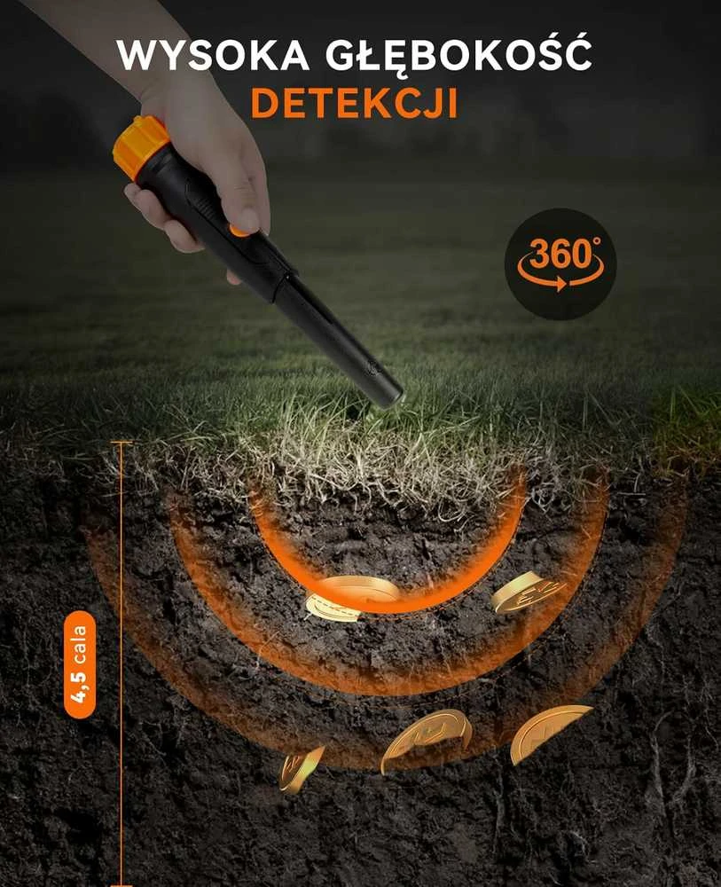 SUNPOW metalo detektorius Pinpointer, IP68 atsparus vandeniui, 360° aptikimas, OTMD01