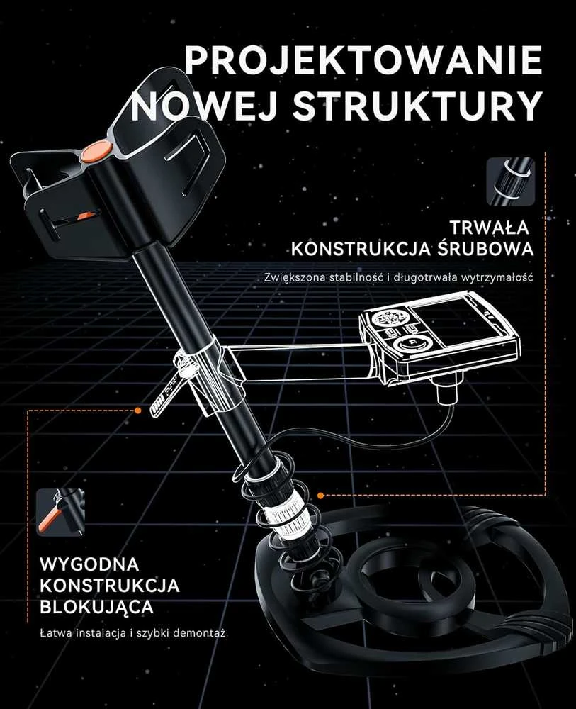 SUNPOW metalo detektorius su 30 cm IP68 vandeniui atsparia rite, HD-LCD ekranu ir 5 režimais OT-MD14