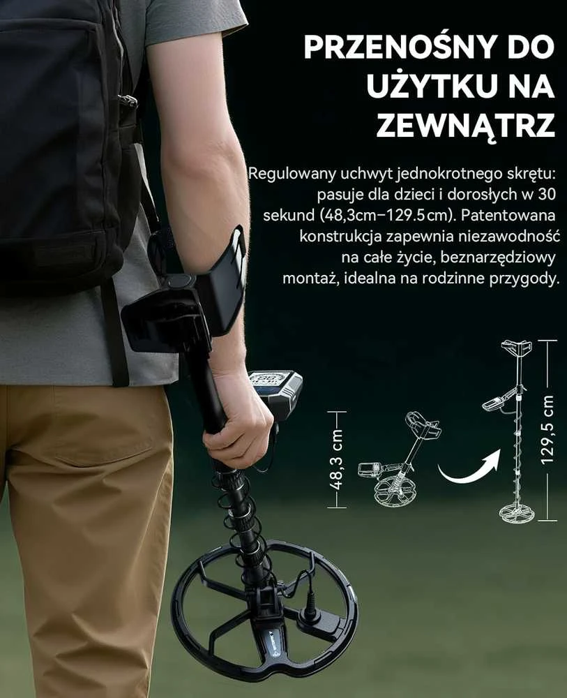 SUNPOW metalo detektorius su Dual-D 11 colių rite, IP68, 35 h akumuliatorius, OT-MD15