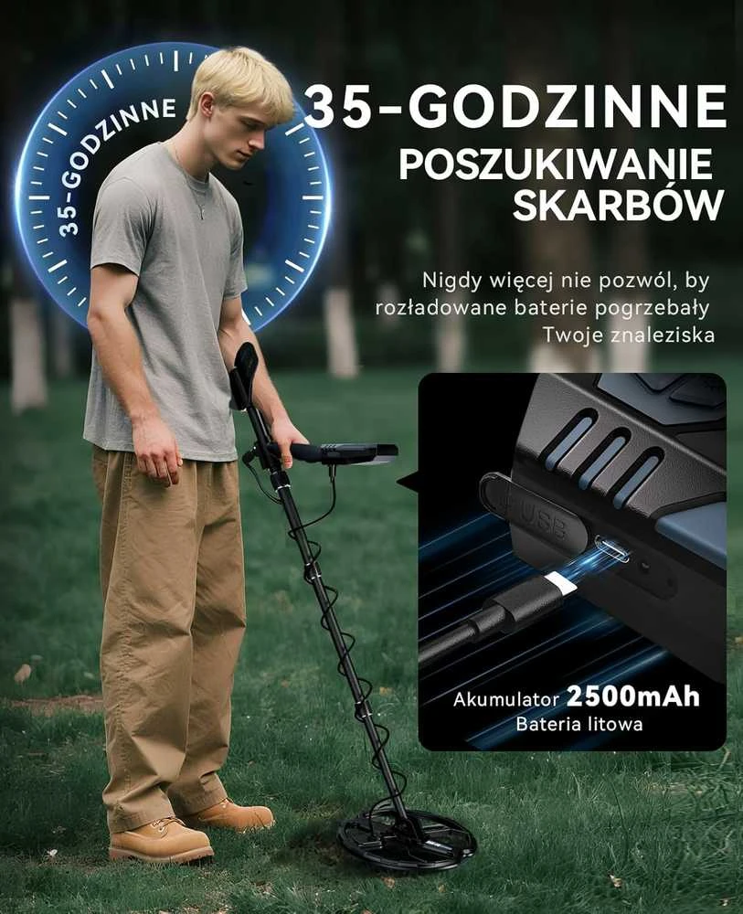 SUNPOW metalo detektorius su Dual-D 11 colių rite, IP68, 35 h akumuliatorius, OT-MD15