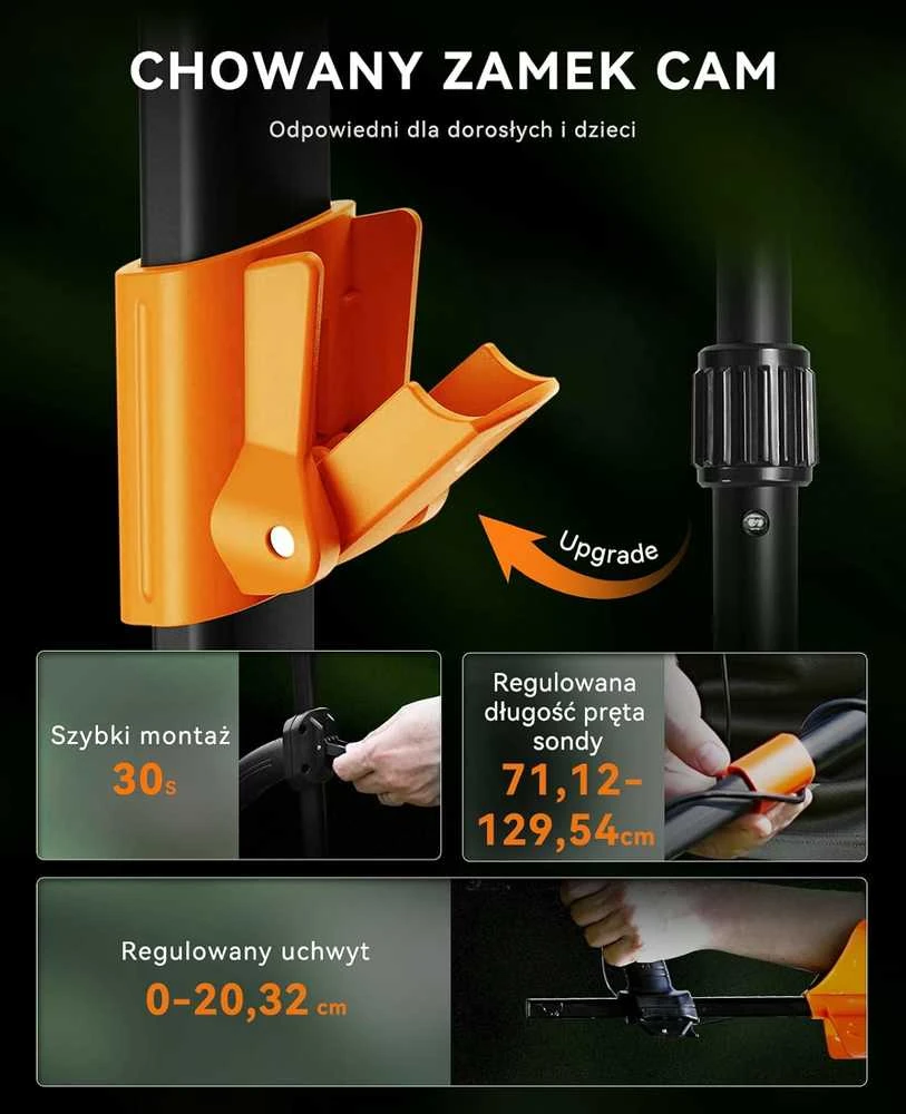 SUNPOW metalo detektorius su LCD ekranu, IP68 atsparumu, teleskopiniu reguliavimu, OTMD09
