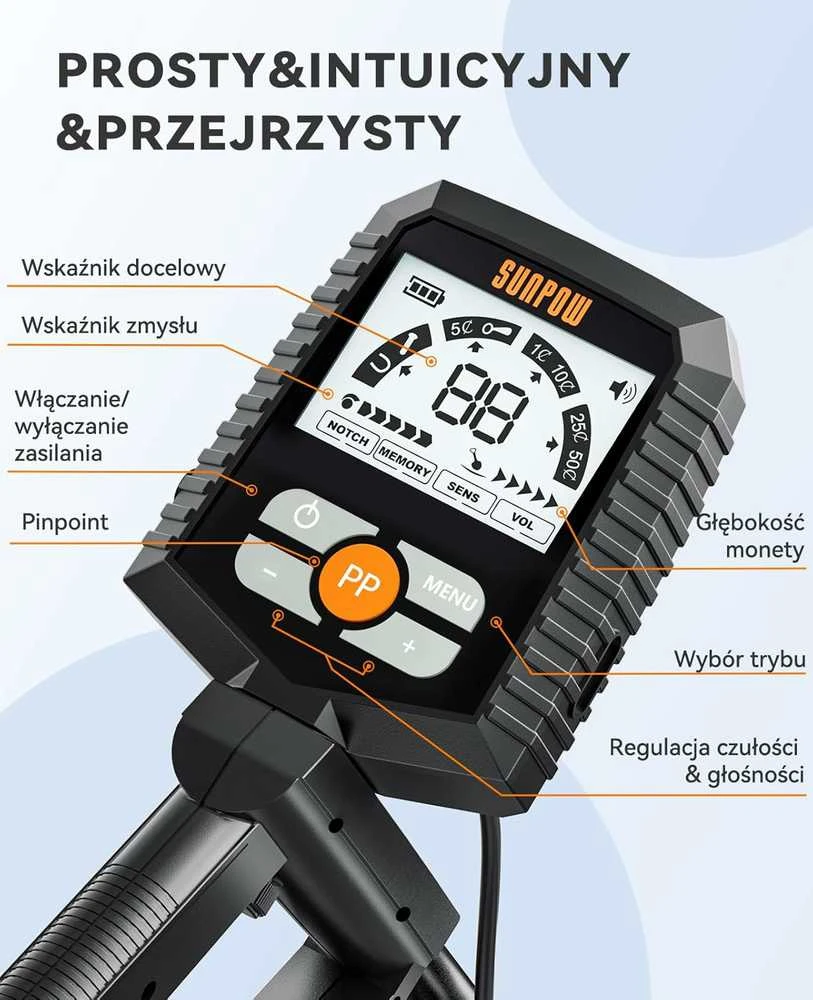 SUNPOW metalo detektorius su LCD ekranu, 4 veikimo režimai, atsparus vandeniui, OTMD13