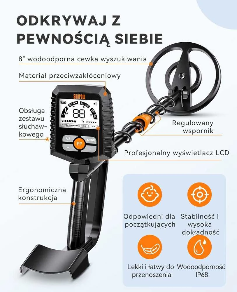 SUNPOW metalo detektorius su LCD ekranu, 4 veikimo režimai, atsparus vandeniui, OTMD13
