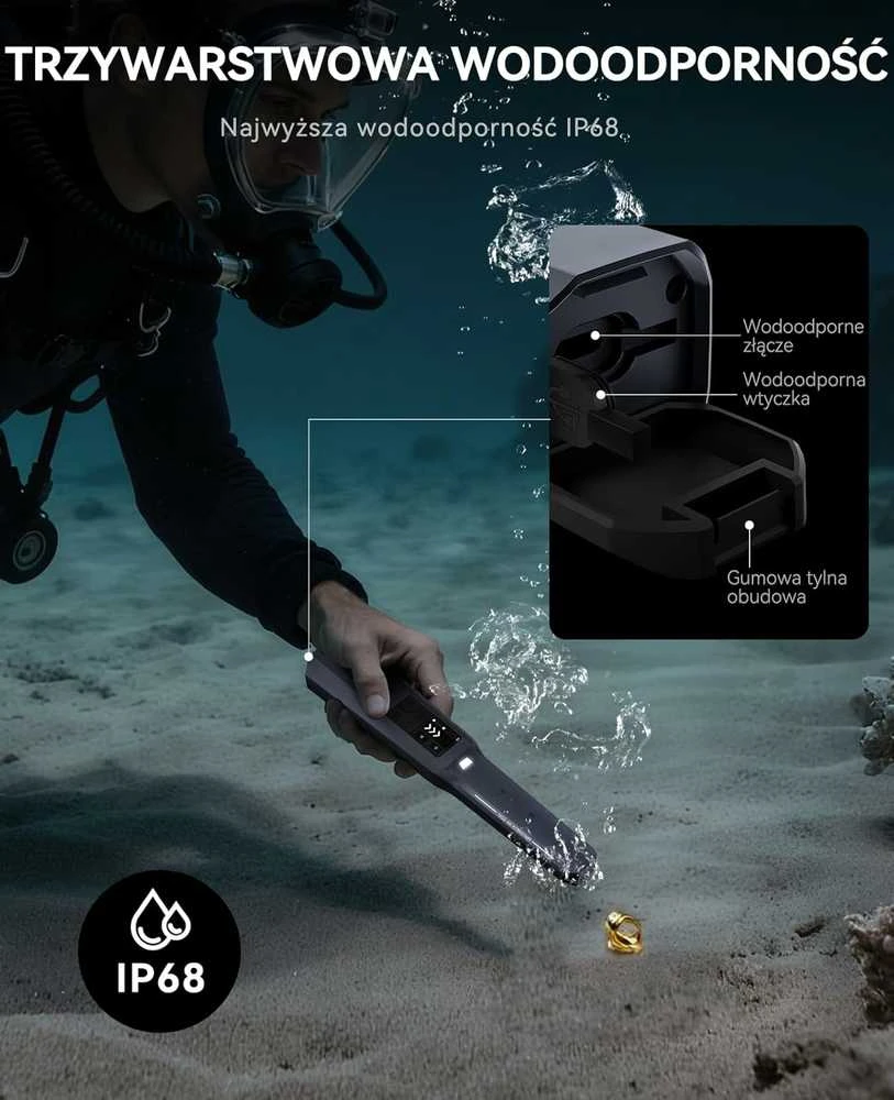 Metalo detektorius SUNPOW metalo ieškiklis Pinpointer, kraunamas, IP68, 360° aptikimas, LCD ekranas