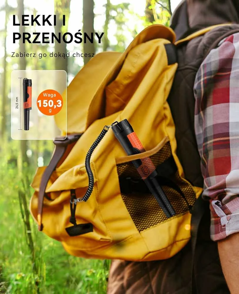 Metalo detektorius SUNPOW metalų ieškiklis, rankinis, atsparus vandeniui IP68, 360° jutiklis, LED indikatorius, OTMD12