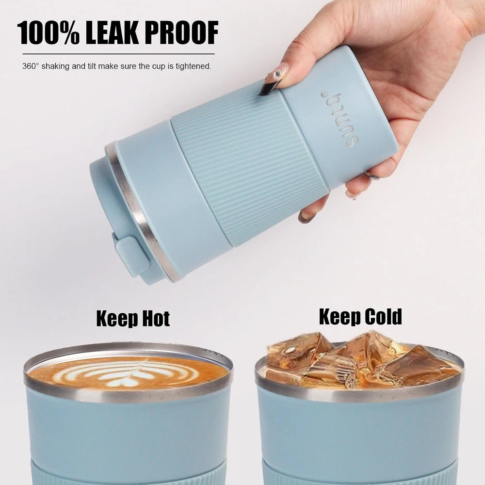 SUNTQ kelioninis termopuodelis 510 ml, sandarus, iš nerūdijančiojo plieno