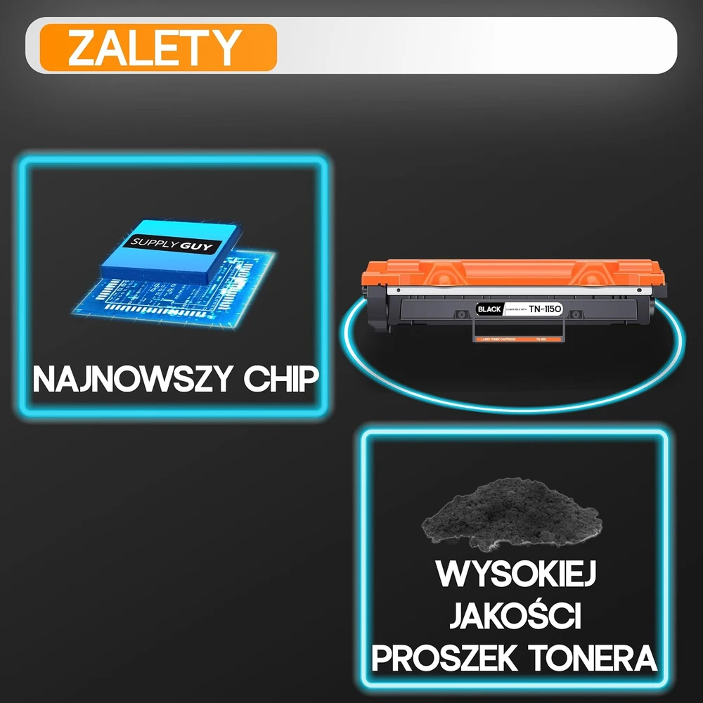 Supply Guy juodos spalvos tonerio kasetės su mikroschema, 2 vnt., suderinamos su Brother TN-1150