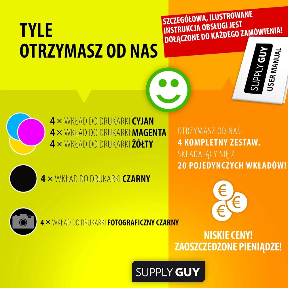 Supply Guy rašaliniai kasetės su mikroschema, suderintos su Canon PGI-525 CLI-526, 20 vnt. rinkinys