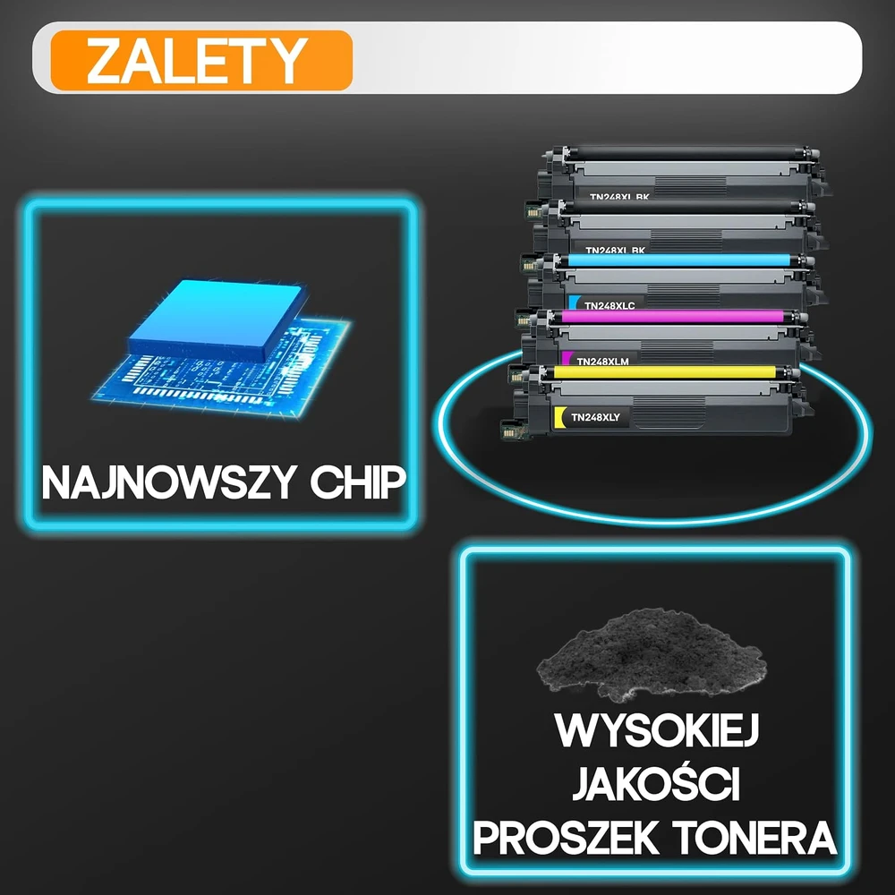 Supply Guy spalvotų lazerinių kasečių rinkinys Brother TN248XL juoda, žydra, purpurinė, geltona su chipu, 5 vnt.