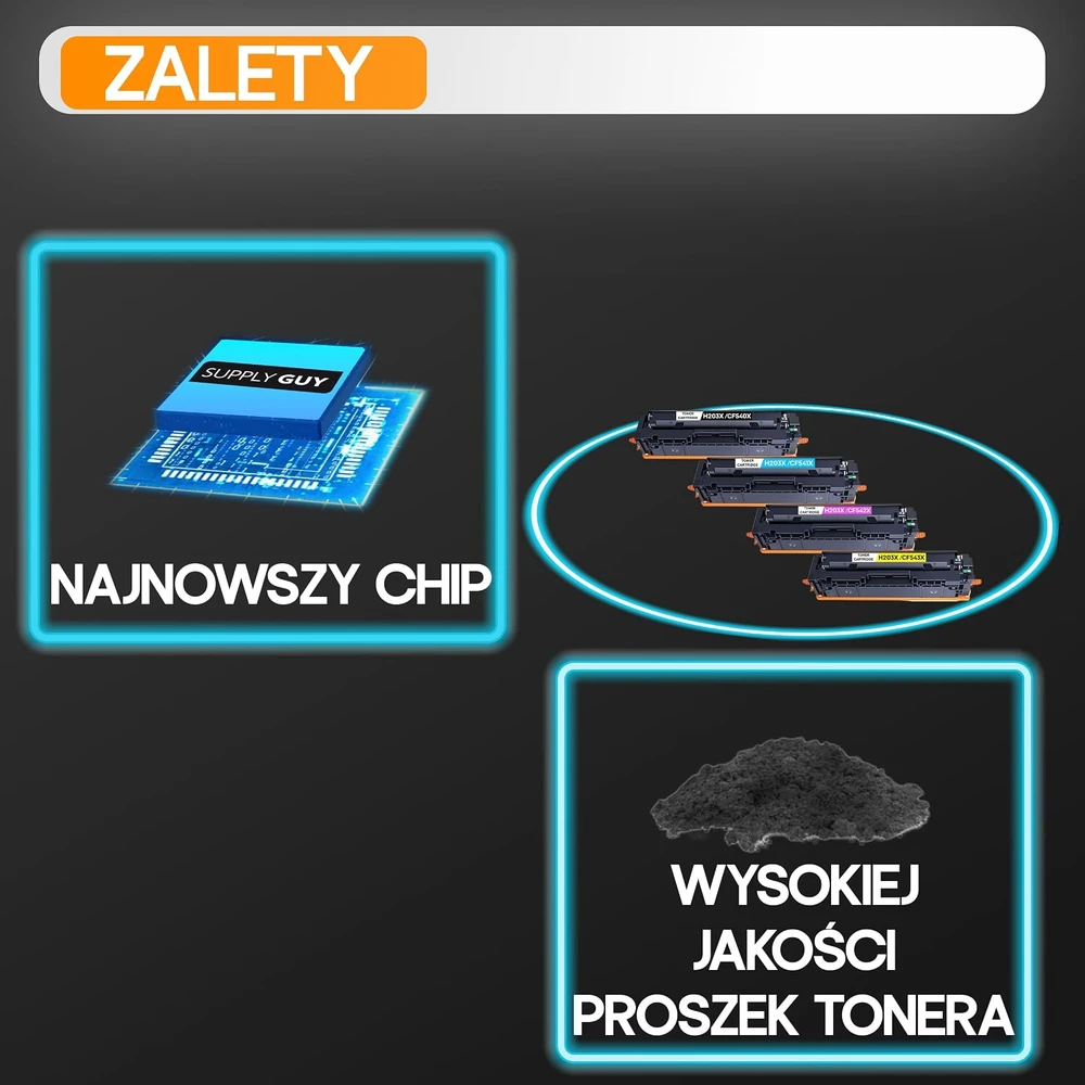 Supply Guy tonerio kasetės HP 203X, 203A pakaitalas, spalvotos, su lustu, 4 vnt. rinkinys
