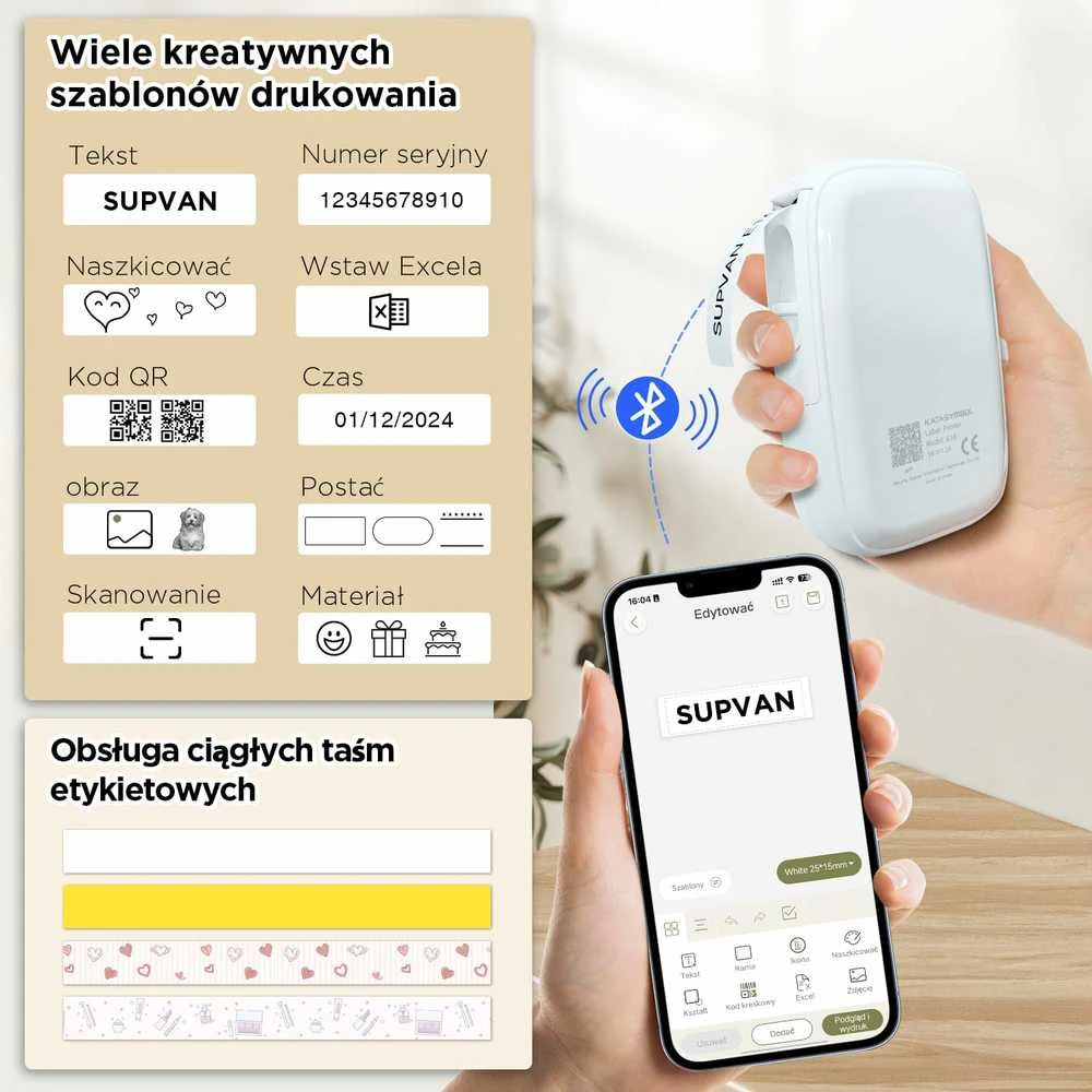 SUPVAN E16 Bluetooth etikečių spausdintuvas