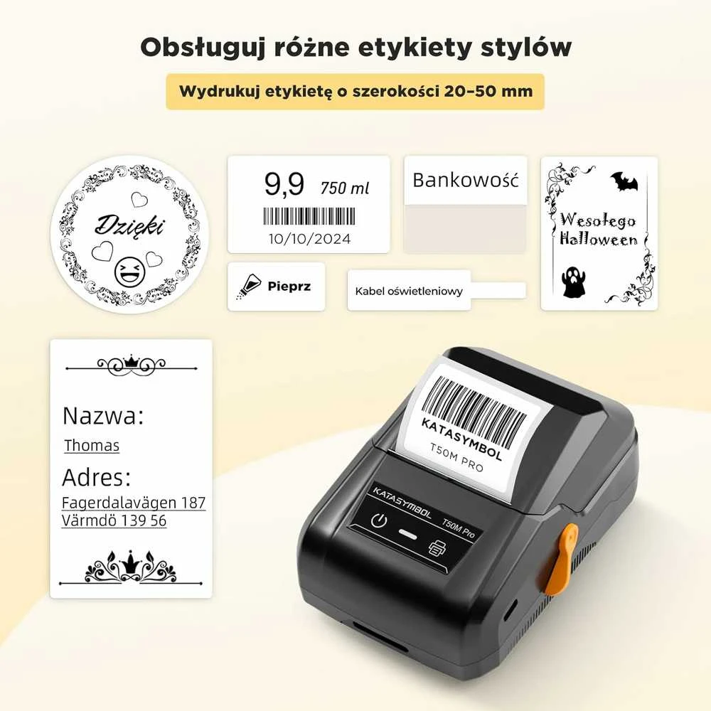 Spausdintuvas SUPVAN T50M Pro nešiojama terminė etikečių spausdintuvė su 3 ritinėliais, USB-C