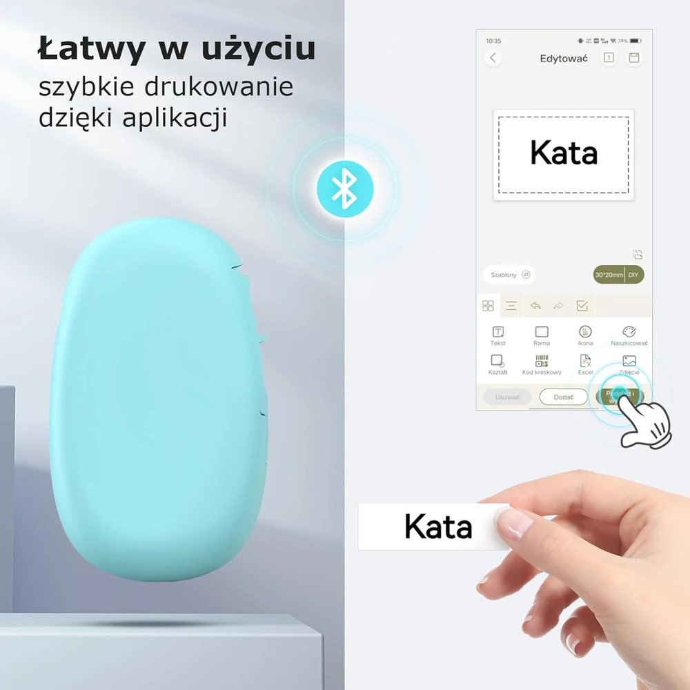 SUPVAN terminis etikečių spausdintuvas su Bluetooth, 15 mm, USB-C, 1200 mAh, E10