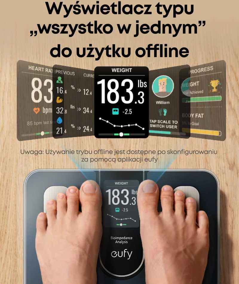 Svarstyklės eufy išmanioji kūno riebalų svarstyklė su TFT ekranu ir Bluetooth, T9130