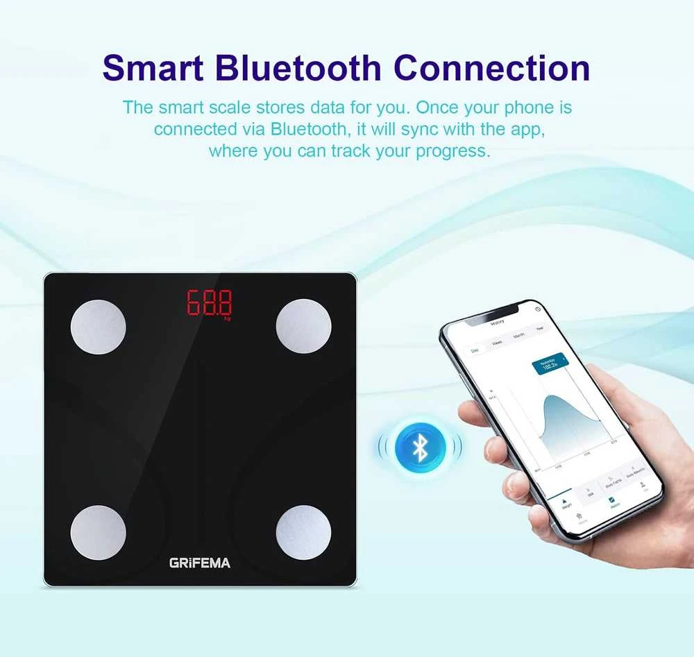 Svarstyklės GRIFEMA išmanioji kūno sudėties vonios svarstyklė Bluetooth, 13 funkcijų, 150 kg, GA2001