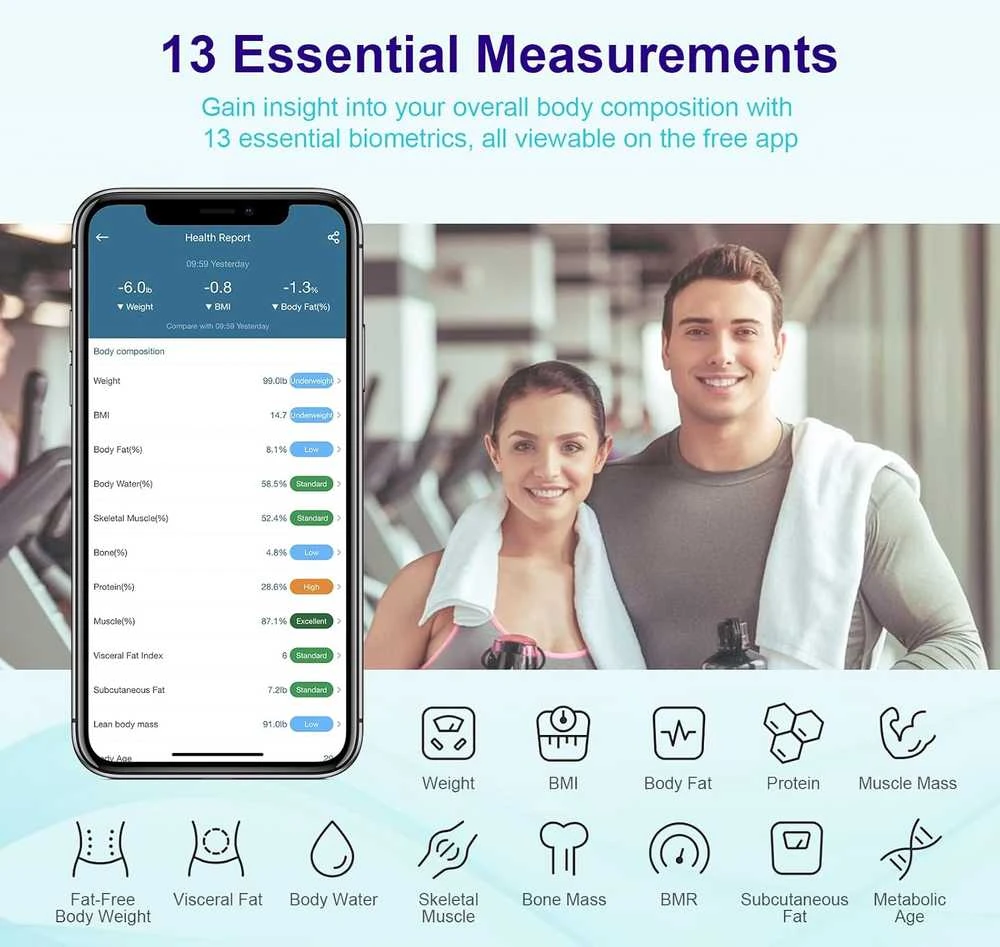 Svarstyklės GRIFEMA išmanioji kūno sudėties vonios svarstyklė Bluetooth, 13 funkcijų, 150 kg, GA2001