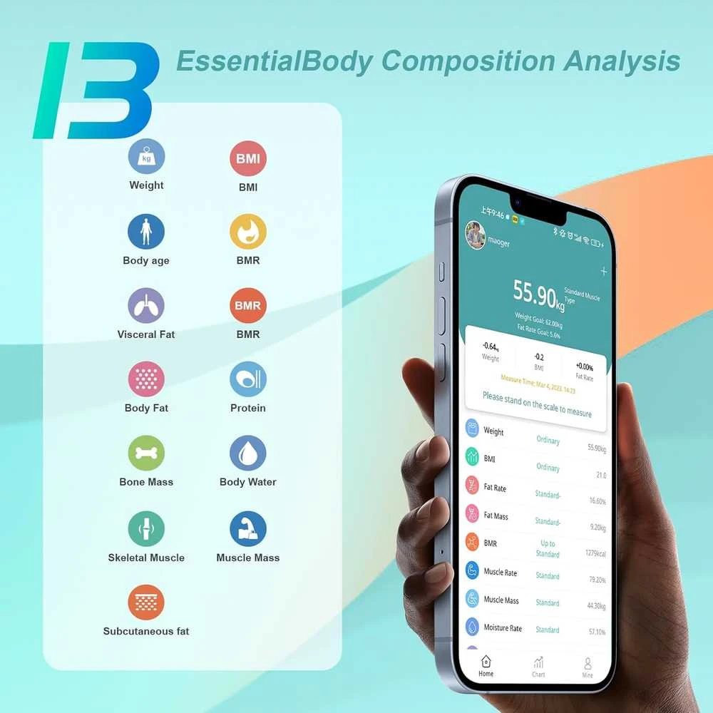 Svarstyklės Healthkeep išmani kūno analizės svarstyklė Bluetooth, 180 kg, LCD ekranas FG263LB
