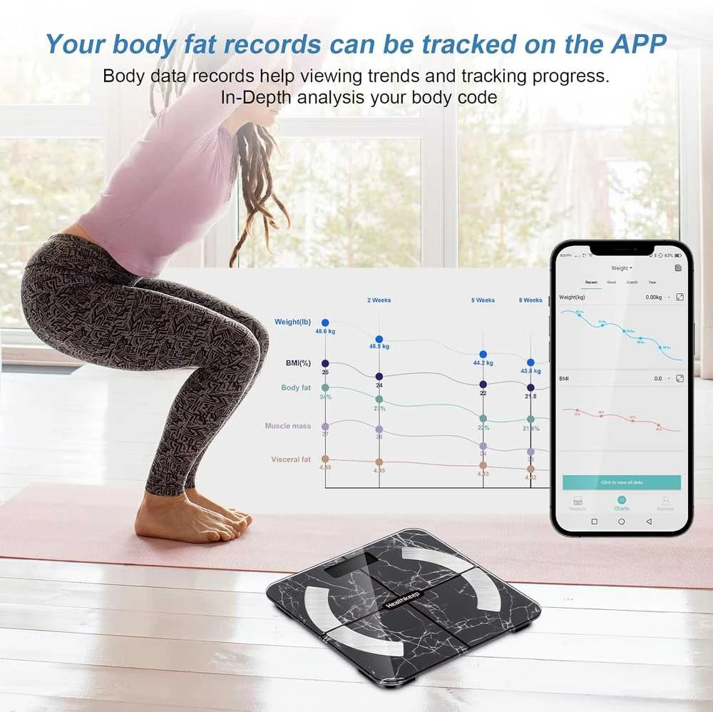 Svarstyklės Healthkeep išmani kūno analizės svarstyklė Bluetooth, 180 kg, LCD ekranas FG263LB
