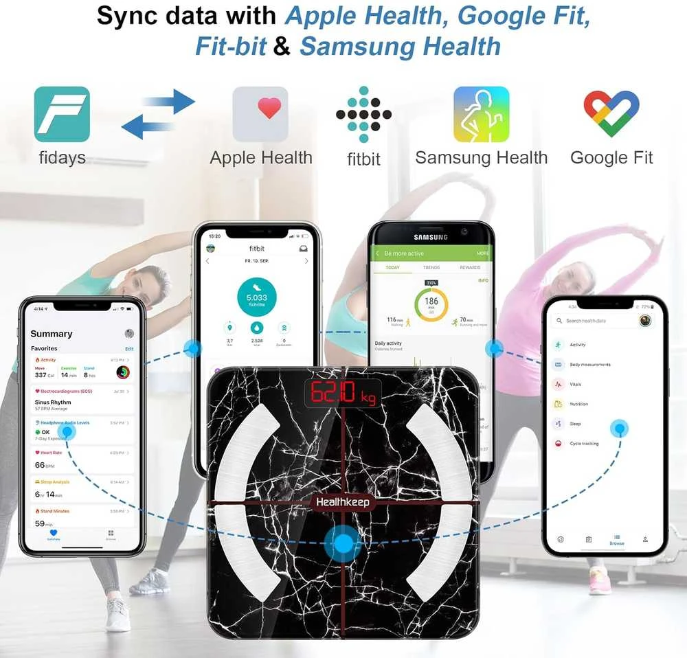 Svarstyklės Healthkeep išmani kūno analizės svarstyklė Bluetooth, 180 kg, LCD ekranas FG263LB