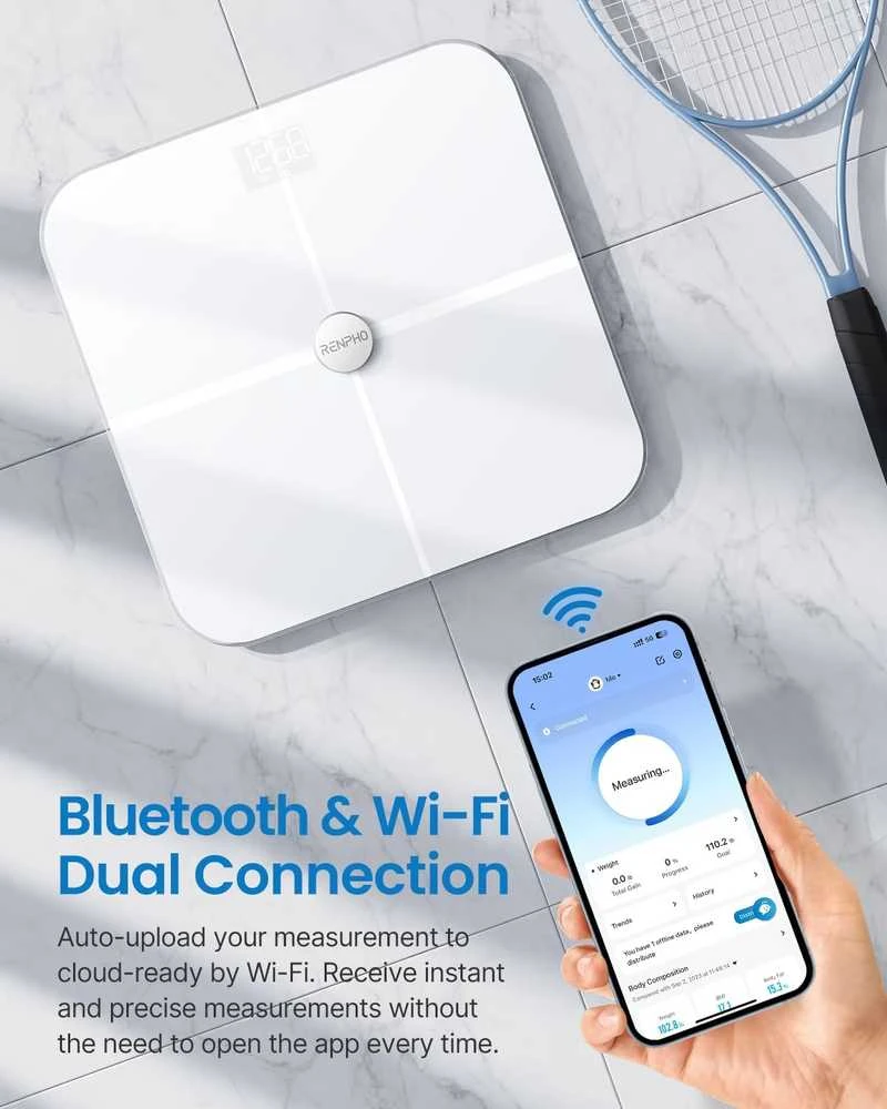 Svarstyklės RENPHO išmanioji kūno masės analizės vonios svarstyklė Wi-Fi, Bluetooth, ITO danga, 180 kg, ES-BR001