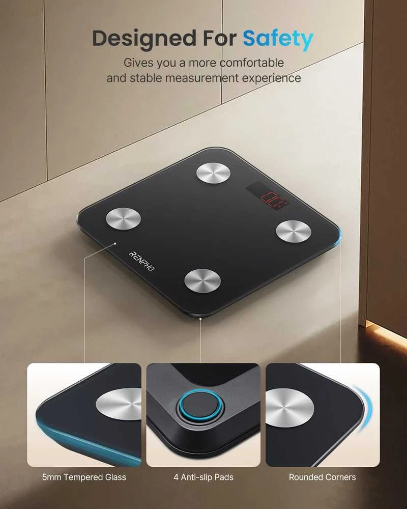 Svarstyklės RENPHO skaitmeninė kūno sudėties svarstyklė Bluetooth, 180 kg, grūdintas stiklas, ES-26BB-B