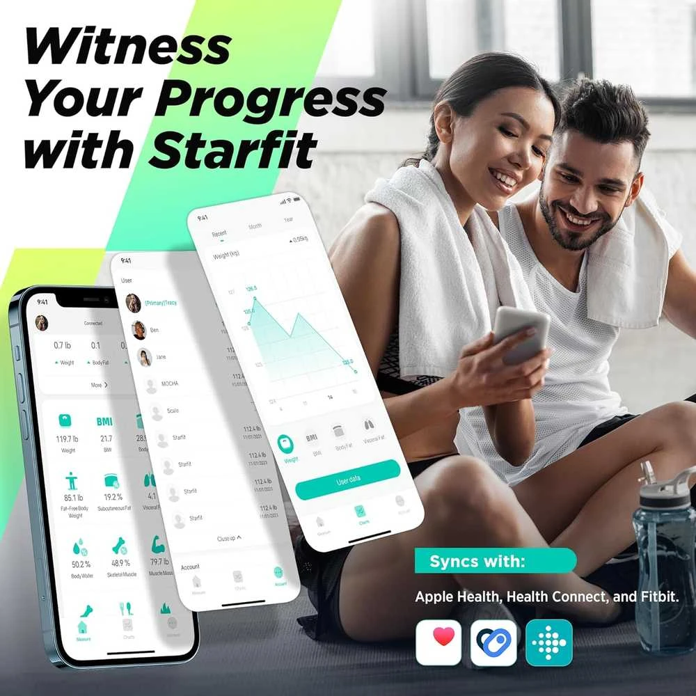 Virtuvinės svarstyklės „RunStar 4E SmartView“ kūno svarstyklės, juodos (FG2019LB)