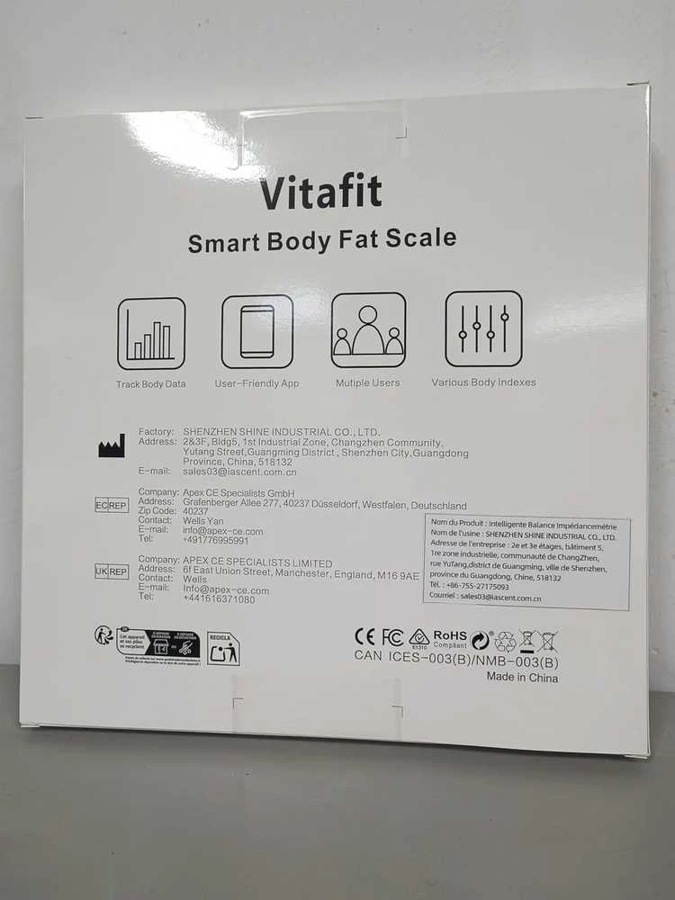 Svarstyklės Vitafit skaitmeninė vonios svarstyklė LED ekranu, 182 kg, išmanioji programa, juoda, VT701