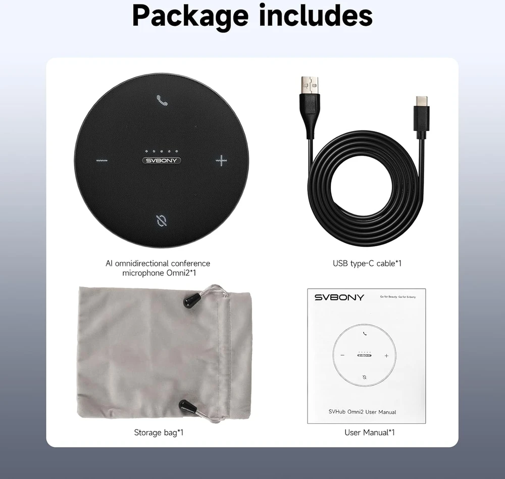 Svbony konferencijų garsiakalbis su Bluetooth, 4 mikrofonais, AI triukšmo slopinimu, SVHub Omni2