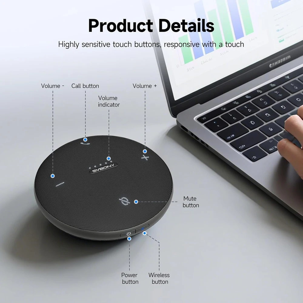 Svbony konferencijų garsiakalbis su Bluetooth, 4 mikrofonais, AI triukšmo slopinimu, SVHub Omni2