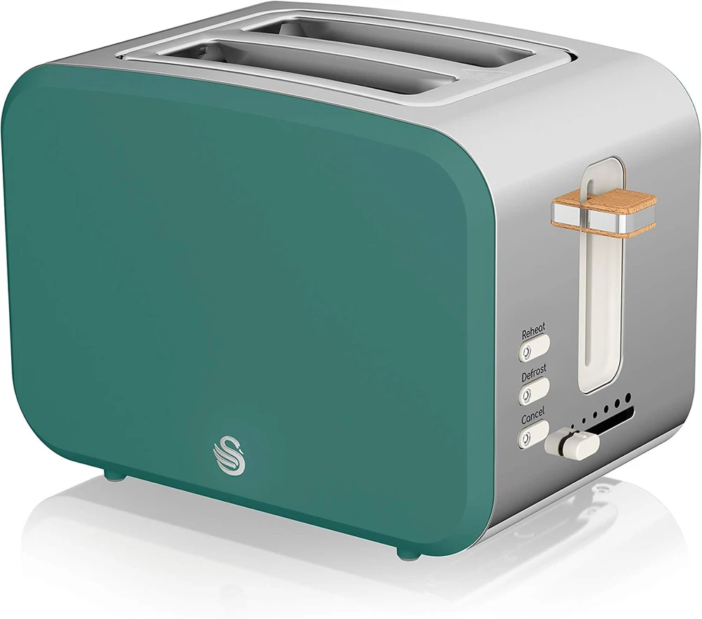 Swan virtuvės rinkinys Nordic stiliaus: virdulys 1,7 l 2200 W, skrudintuvas 2 riekėms, mikrobangų krosnelė 20 l, žalias