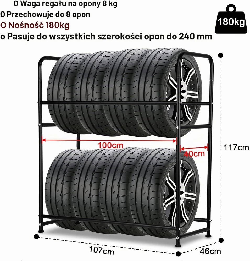 SWANEW padangų stelažas 8 padangoms, 180 kg, 107 x 46 x 117 cm, modelis 1
