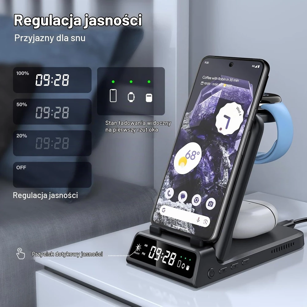 SwanScout belaidė įkrovimo stotelė 3 viename Google Pixel Watch 3/2 ir Pixel telefonams 18 W S10010