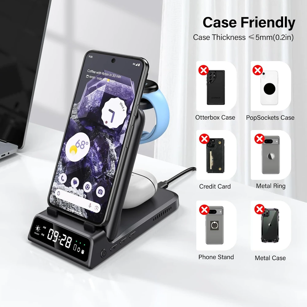 SwanScout belaidė įkrovimo stotelė 3 viename Google Pixel Watch 3/2 ir Pixel telefonams 18 W S10010