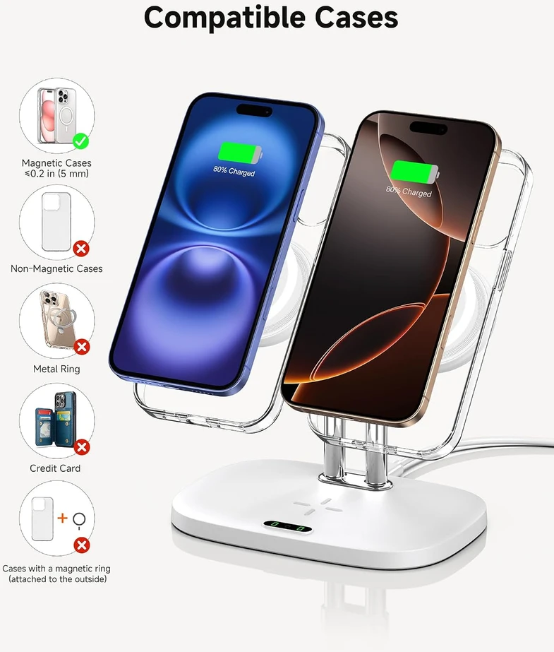 SwanScout belaidė magnetinė įkrovimo stotelė dviem iPhone ir AirPods, 10 W, 706M S10027