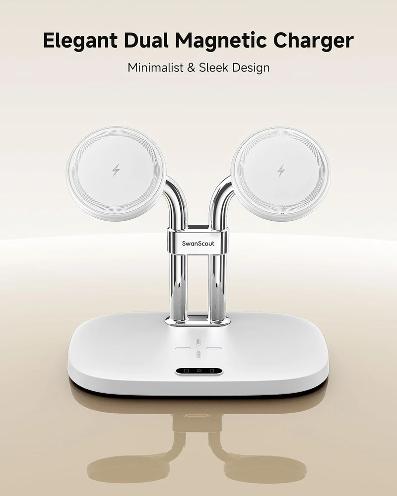 SwanScout belaidė magnetinė įkrovimo stotelė dviem iPhone ir AirPods, 10 W, 706M S10027