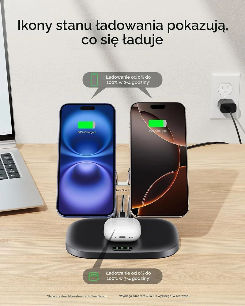 SwanScout belaidė magnetinė įkrovimo stotelė dviem iPhone ir AirPods, 10 W, 706M