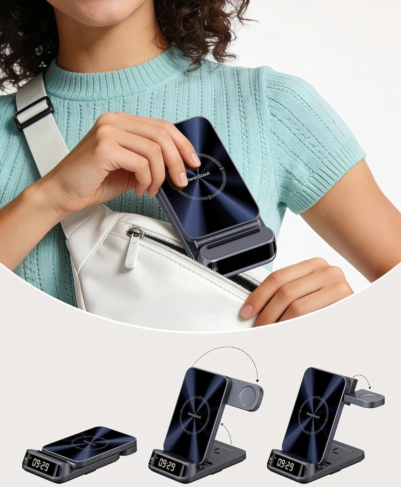 SwanScout belaidė sulankstoma įkrovimo stotelė Qi 18 W USB-C S10025