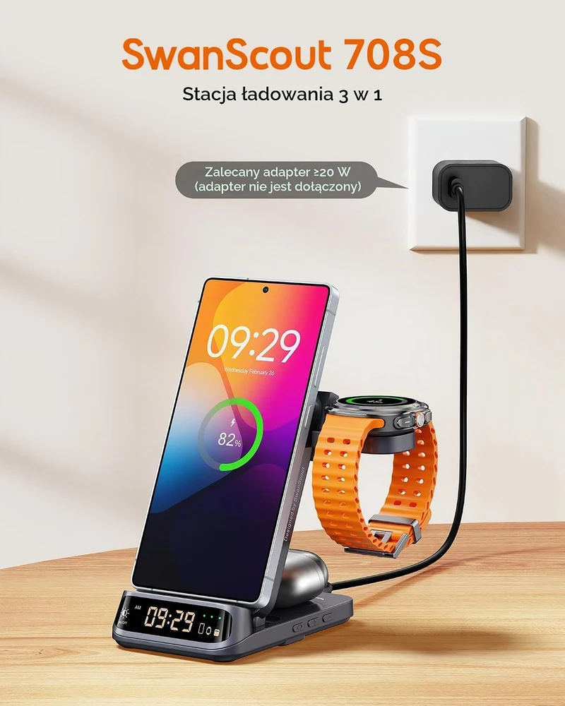 SwanScout belaidė sulankstoma įkrovimo stotelė Qi 18 W USB-C S10025