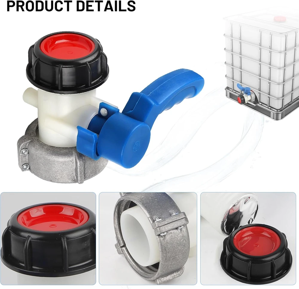SWAWIS IBC konteinerio rutulinis vožtuvas DN50, aliuminis ir ABS, įvadas 75 mm, išvadas 50 mm