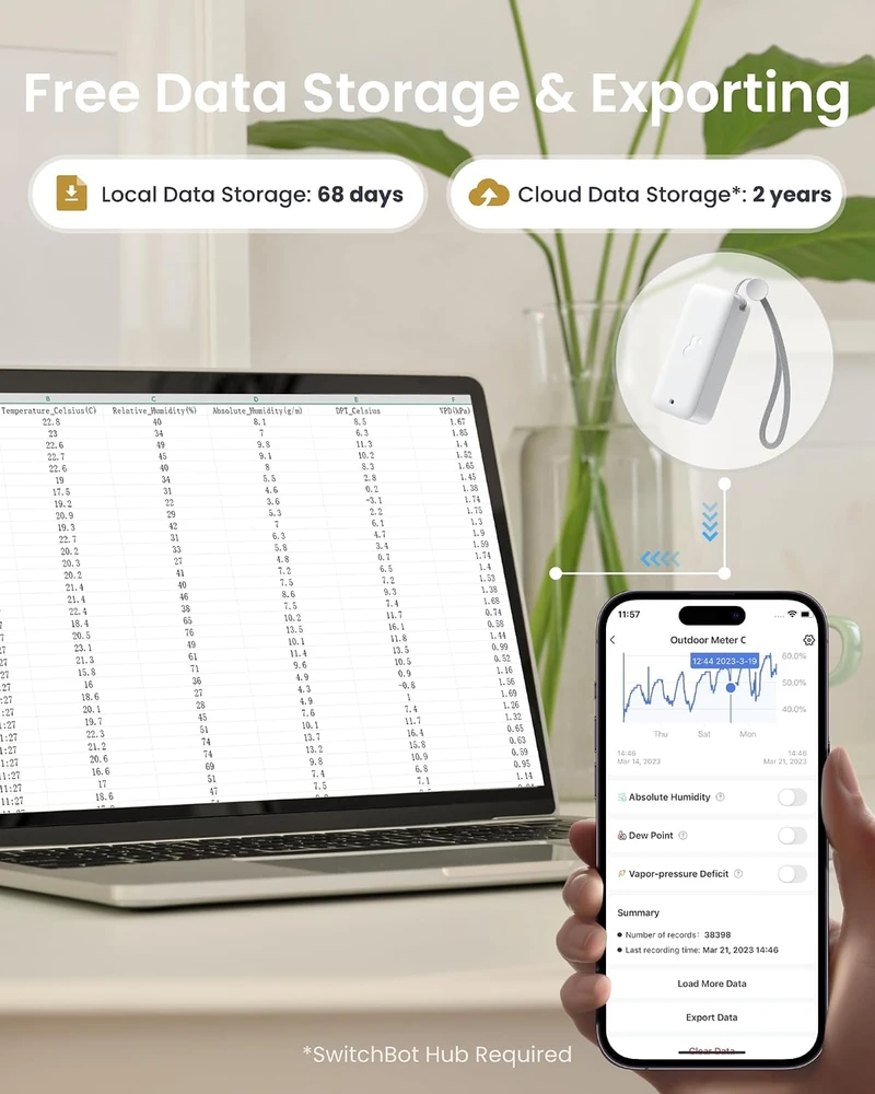 SwitchBot Bluetooth termometras-higrometras IP65 su temperatūros ir drėgmės jutikliu W3400012
