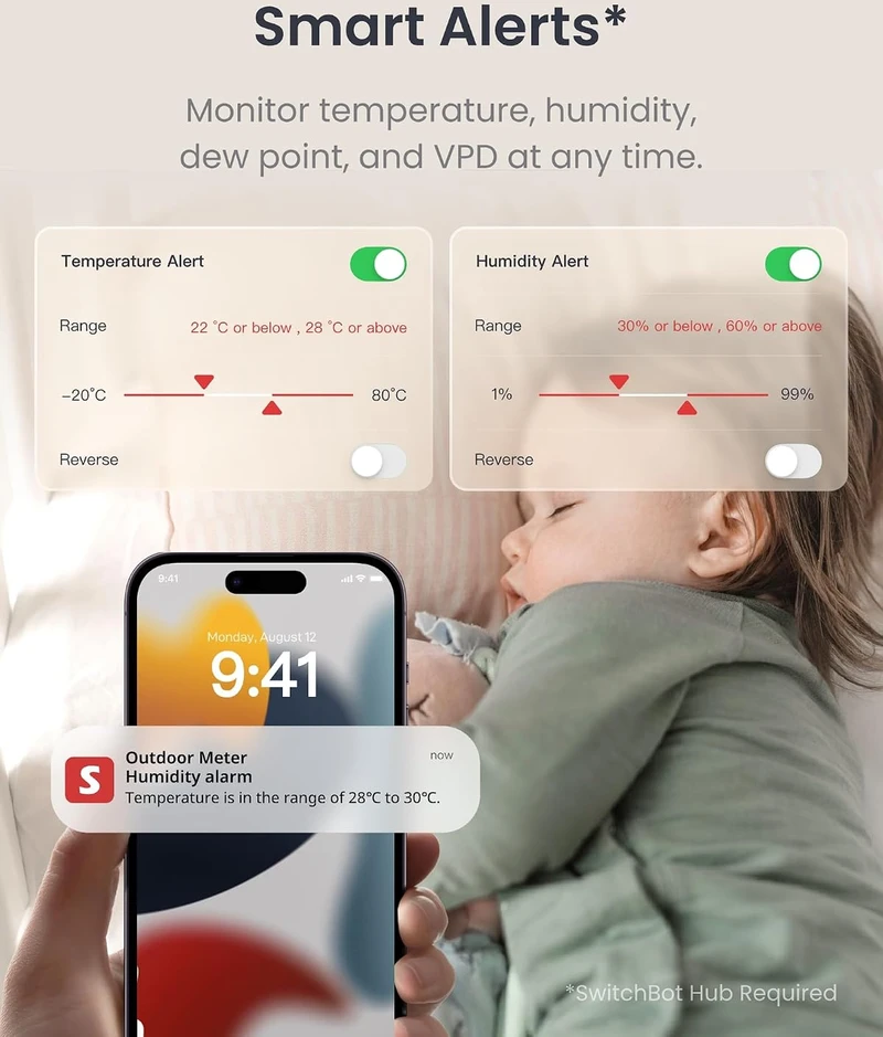 SwitchBot Bluetooth termometras-higrometras IP65 su temperatūros ir drėgmės jutikliu W3400012