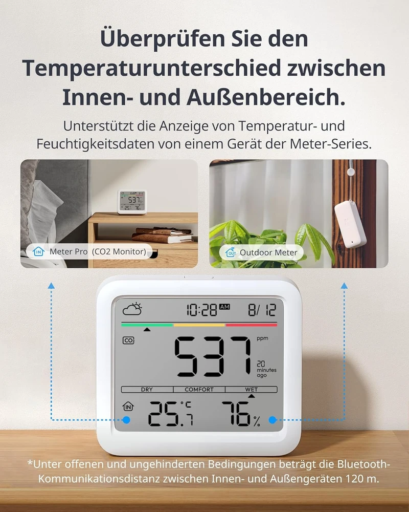 SwitchBot CO2 oro kokybės matuoklis su Bluetooth, termometru ir higrometru W4900011