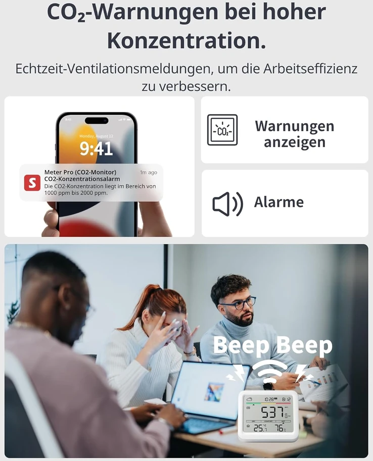 SwitchBot CO2 oro kokybės matuoklis su Bluetooth, termometru ir higrometru W4900011