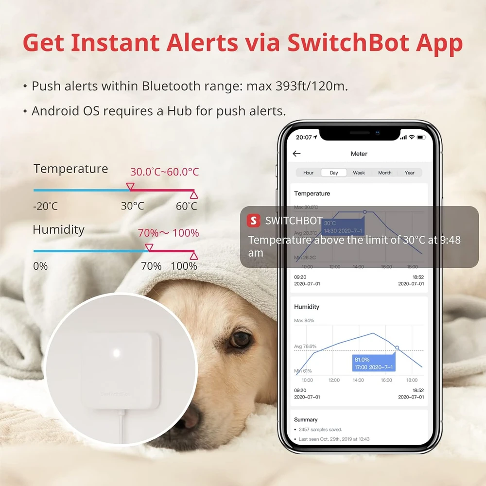 SwitchBot išmanusis vidaus termometras-higrometras su Bluetooth ir duomenų saugojimu MeterTH S1