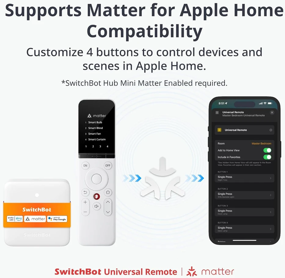 SwitchBot universalus išmanusis nuotolinio valdymo pultas IR/Bluetooth su Matter W4600001