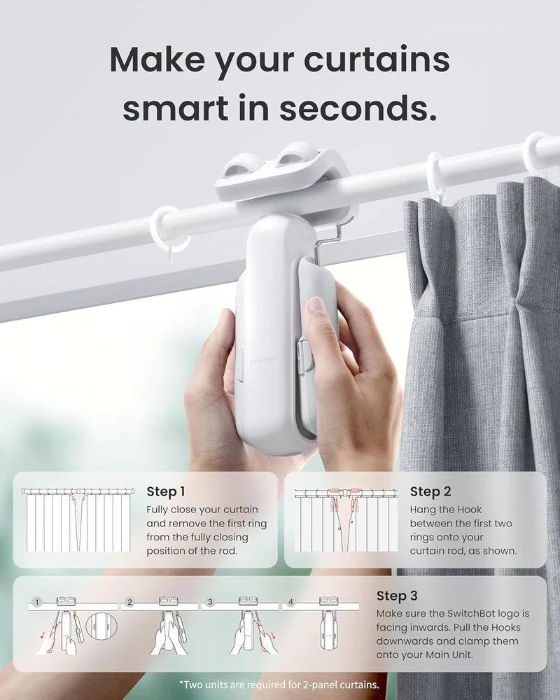 SwitchBot užuolaidų atidarytuvas Curtain 3 Rod 2025 su Bluetooth ir pulteliu W2400000
